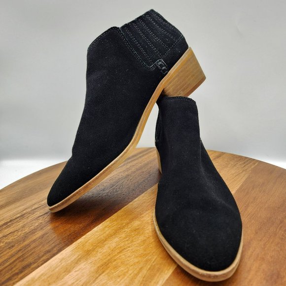 Dolce Vita Booties Keiton Ankle 8 Black Suede Leather Pointed Toe Stacked Heel - Picture 12 of 13
